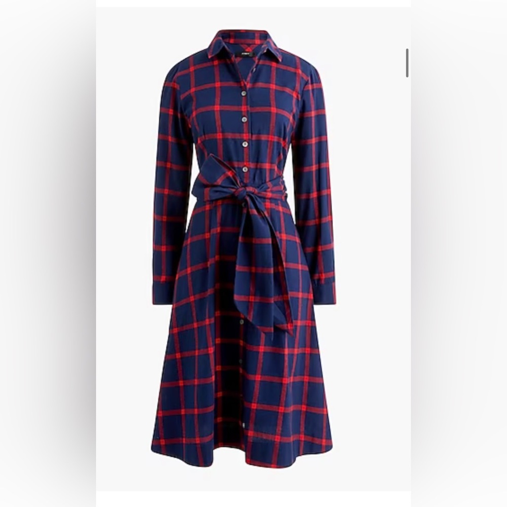 NWT JCrew Tie-waist flannel shirt dress
